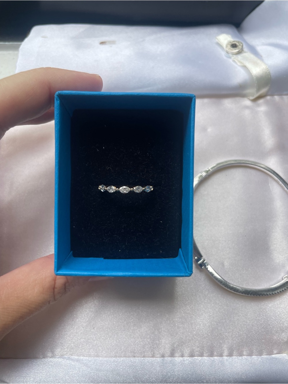 5 stone marquise lab diamond band 14ky